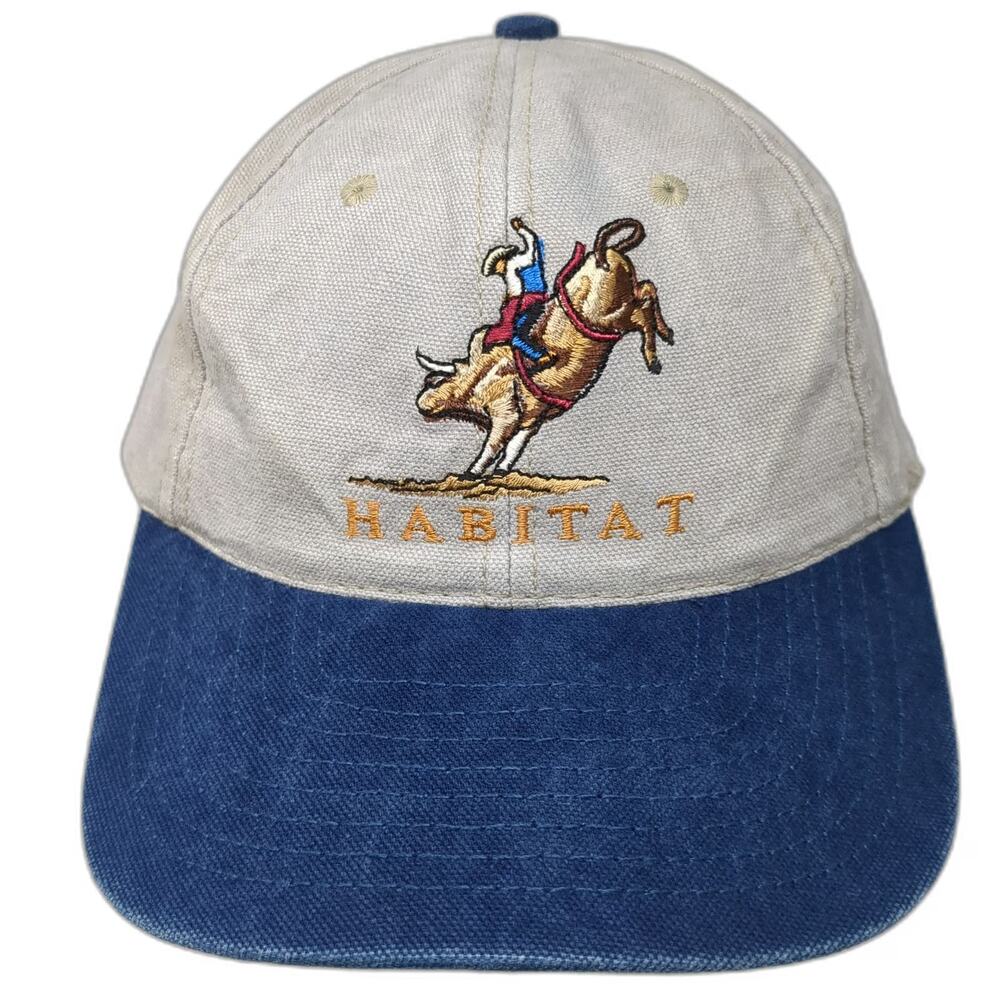 HeadShot Baseball Cap Beige Blue One Size Cotton Bull Rider Rodeo Habitat Hat
